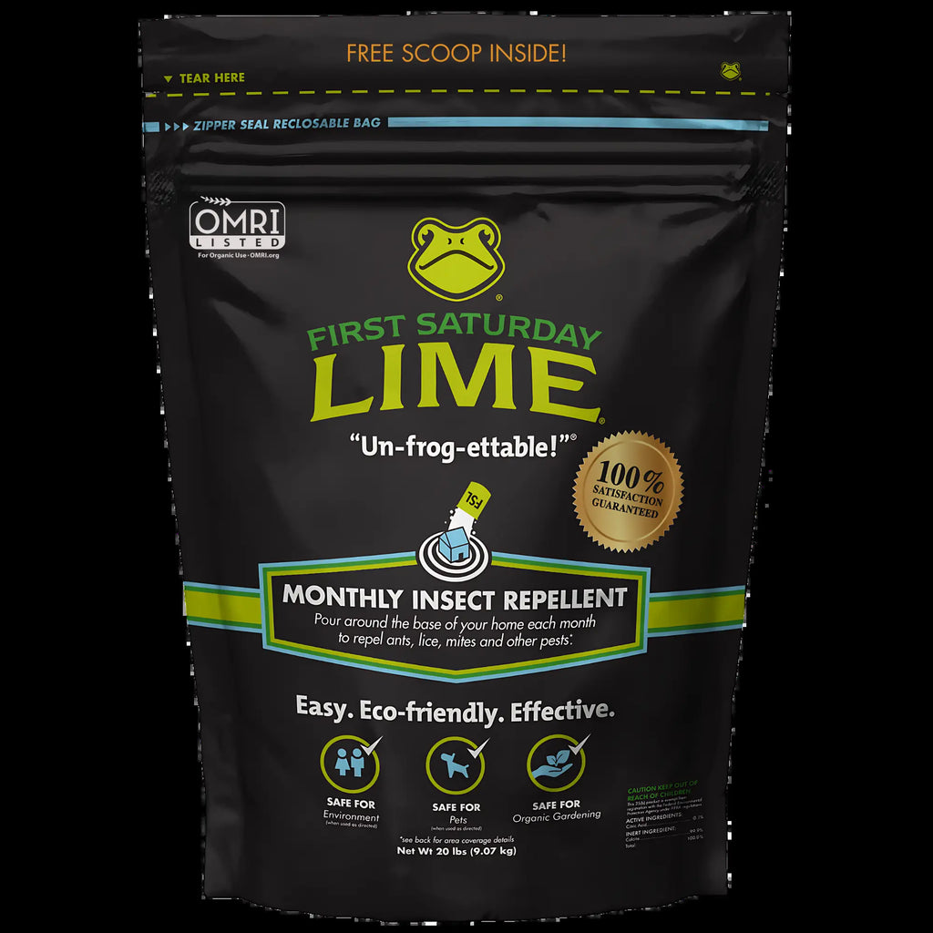 First Saturday Lime Insect Repellent - Versatile 5 or 20 LB Bag for Effective Insect Control in Gardens, Homes, and Barns