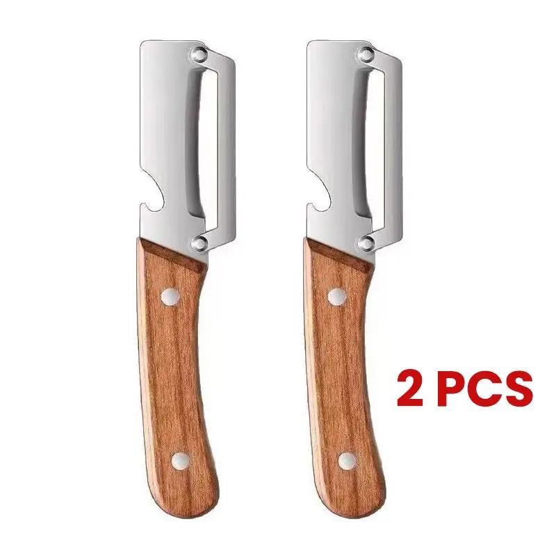 Elevate Your Kitchen Experience with the 2PCS 2-In-1 Fruit & Veggie Peeler and Bottle Opener – Sharp Stainless Steel Blade and Ergonomic Non-Slip Wooden Handle for Effortless Peeling!