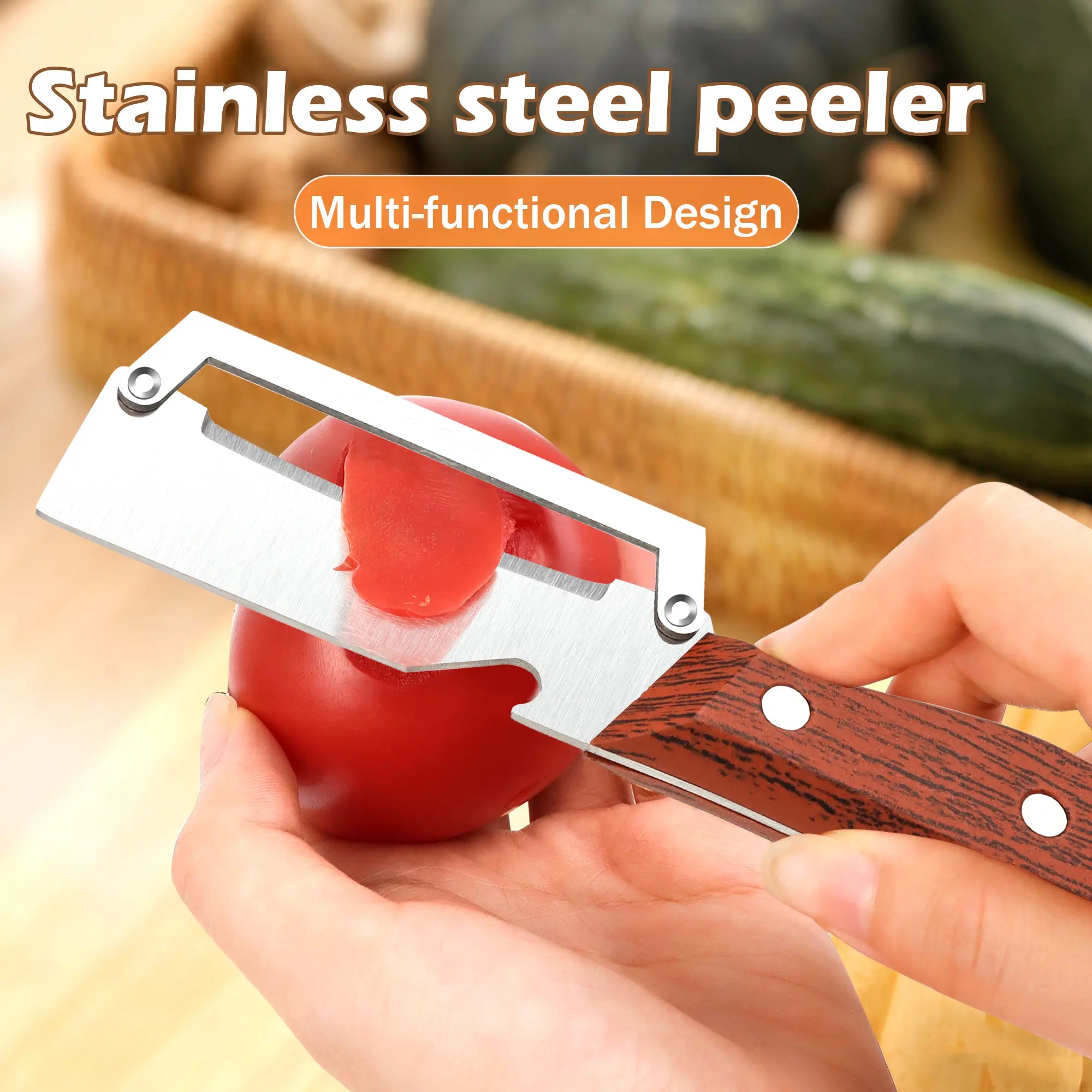 Elevate Your Kitchen Experience with the 2PCS 2-In-1 Fruit & Veggie Peeler and Bottle Opener – Sharp Stainless Steel Blade and Ergonomic Non-Slip Wooden Handle for Effortless Peeling!