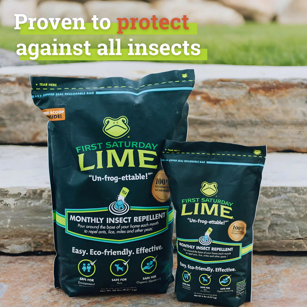 First Saturday Lime Insect Repellent - Versatile 5 or 20 LB Bag for Effective Insect Control in Gardens, Homes, and Barns
