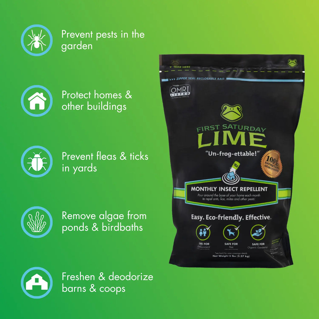 First Saturday Lime Insect Repellent - Versatile 5 or 20 LB Bag for Effective Insect Control in Gardens, Homes, and Barns